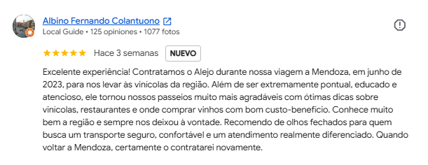 Testimonio de viajero Bem-vindo Mendoza